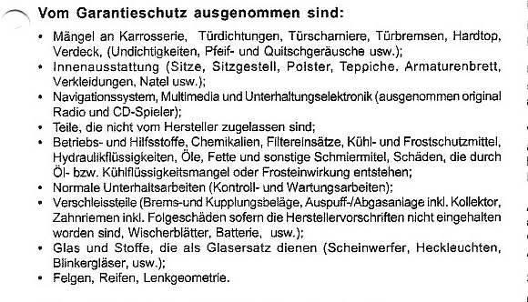 Vom Garantieschutz ausgeschlossen sind...: